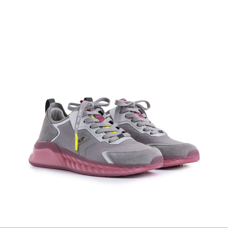 Zapatillas Mujer Fly Up Life de Cuero - Gris y Rosa